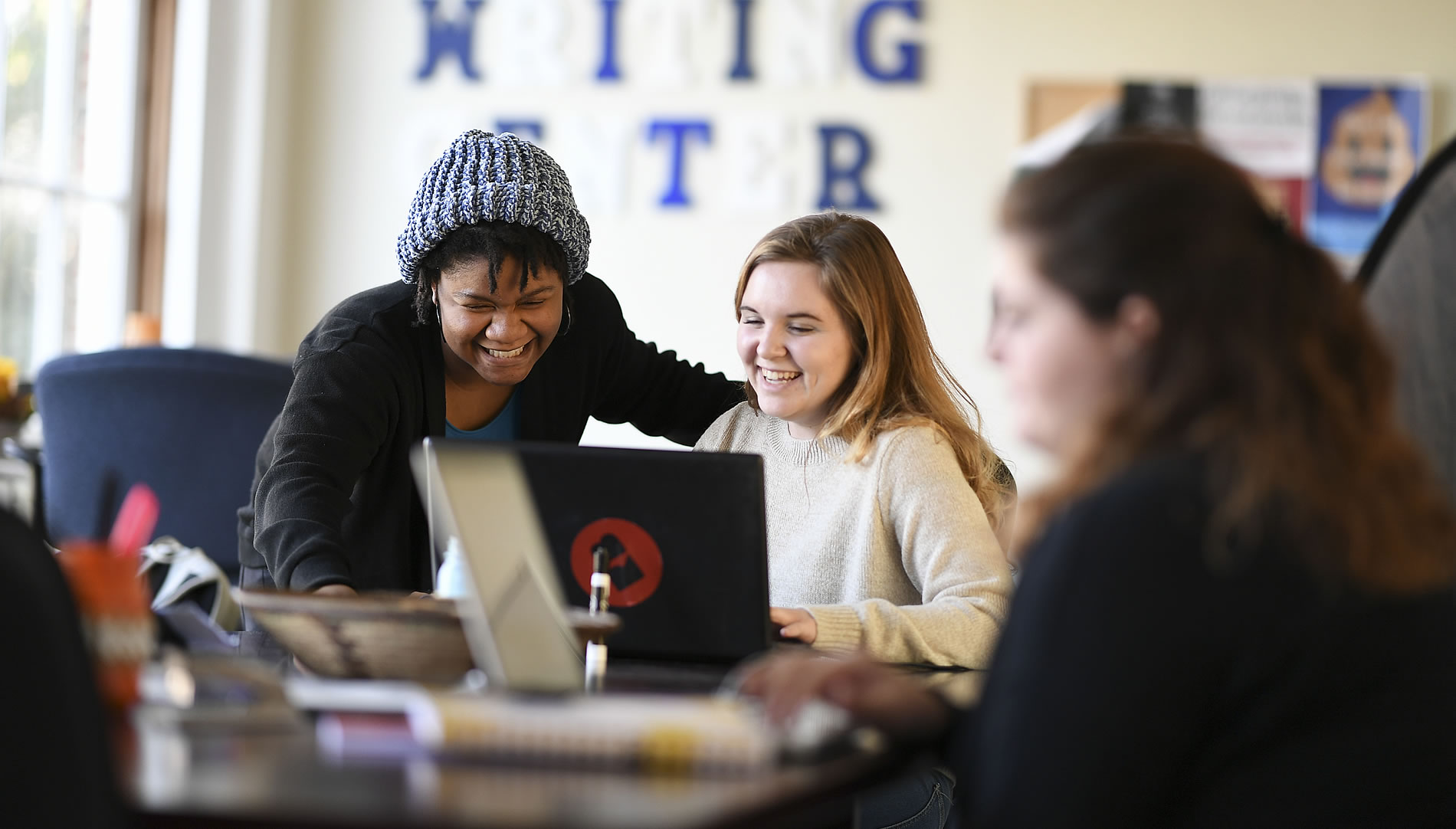 students at writing center